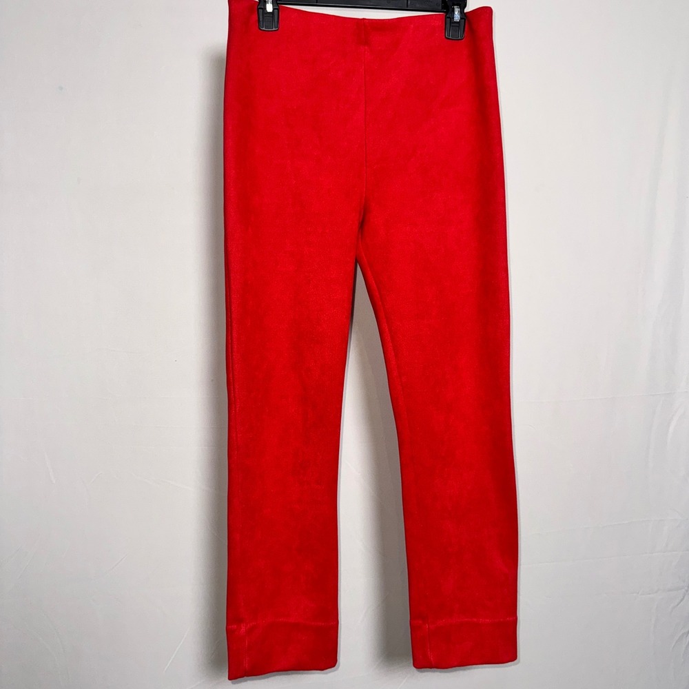Gretchen Scott Red Gripeless Pull On Straight Leg Pants Split Hem Women M Ankle